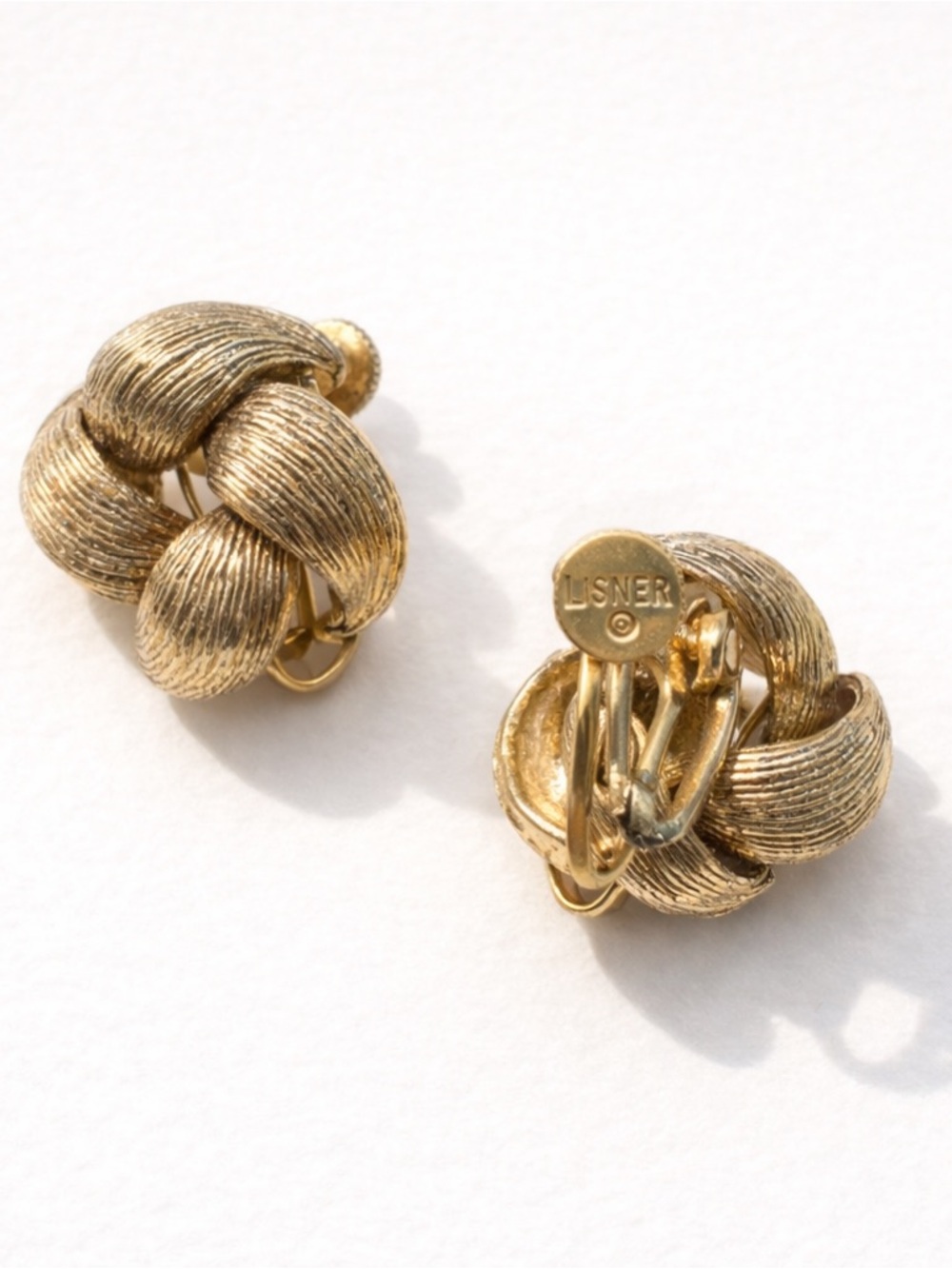 Vintage Lisner Gold-Tone Textured Knot Clip-On Earrings